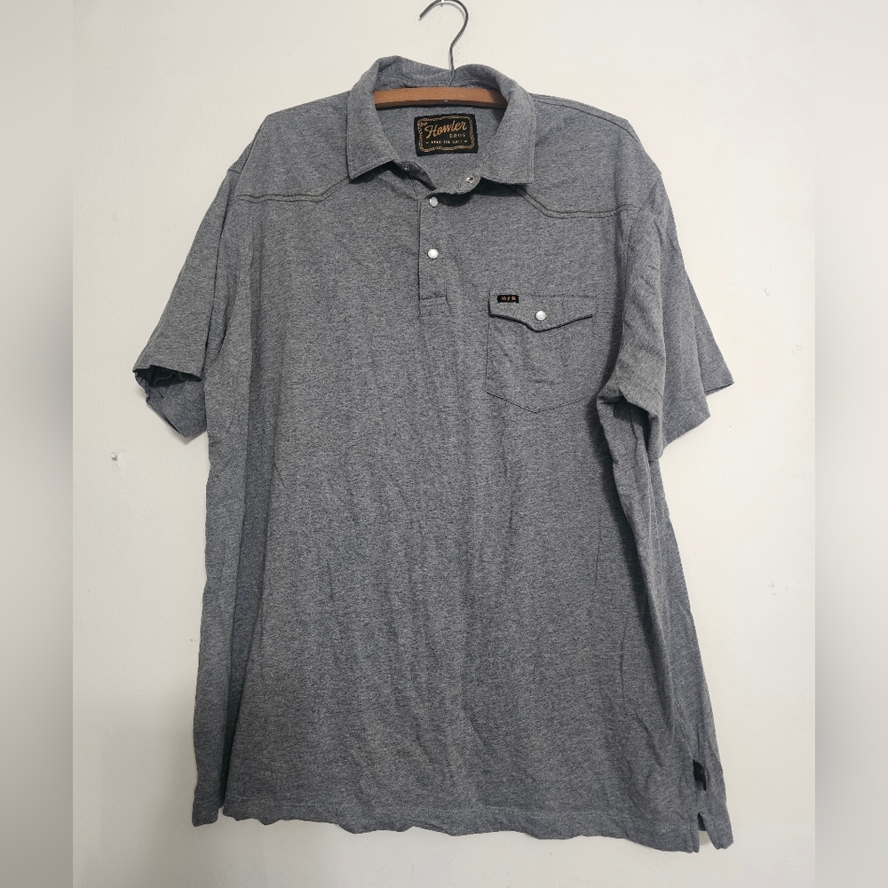 Men's Howler Brothers Grey Western Style Polo Shirt Pearl Snap Size XXL